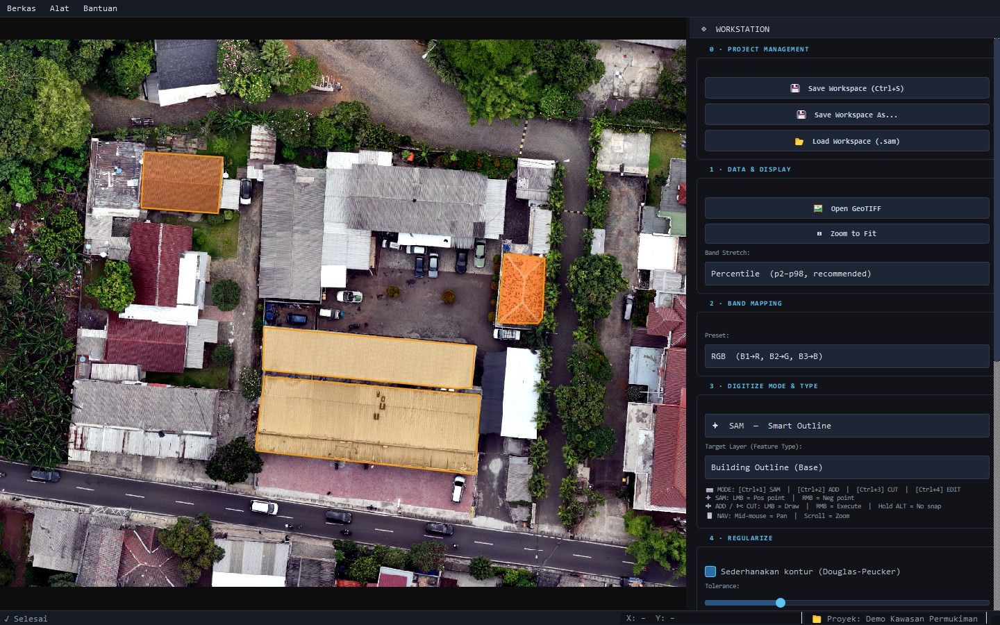 Modul 02: footprint bangunan diekstrak AI Segment Anything dari ortofoto