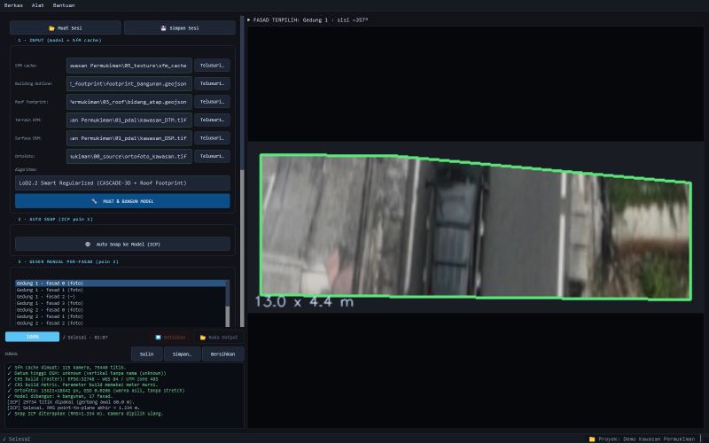 Modul 06: fasad dengan foto drone asli setelah penyelarasan ICP point-to-plane